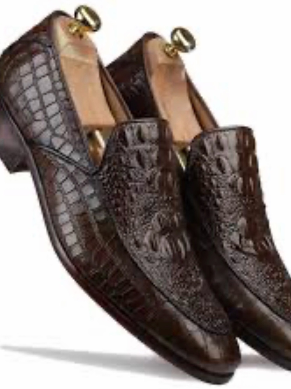 Scaro royale Men's Brown Croc-Embossed Leather Loafers